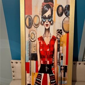 Chic Retro Woman Art Print in Gold Frame
